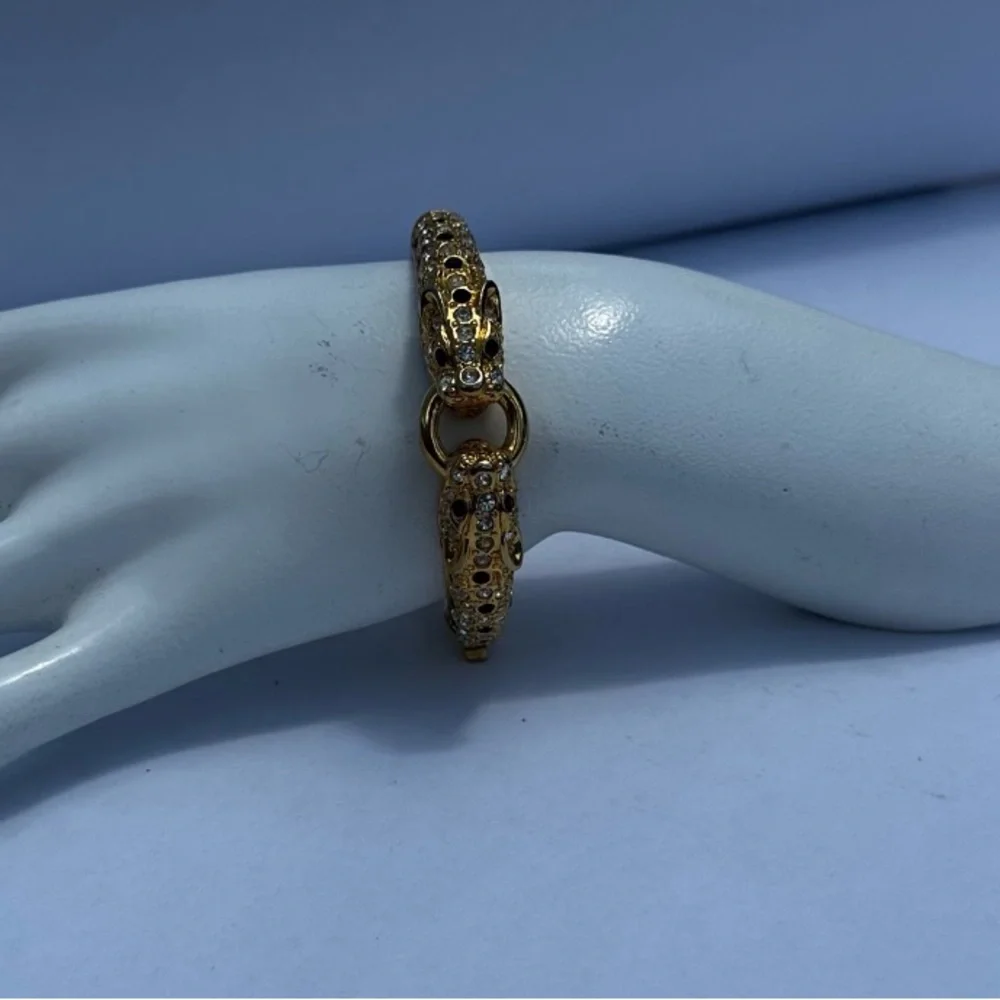 Vintage gold tone‎ rhinestone bangle bracelet leopard cheetah